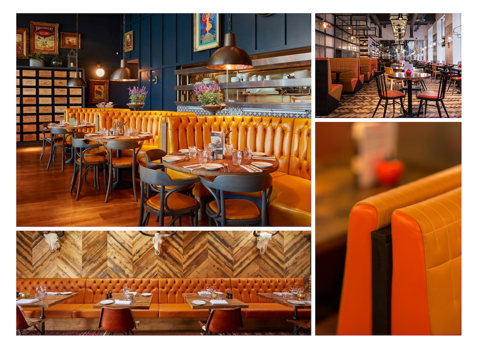 Orange tones from Yarwood Leather in Restaurant and Bar projects